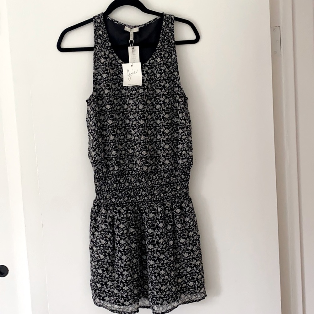 Silk Joie dress, black with white flowers, new with tags